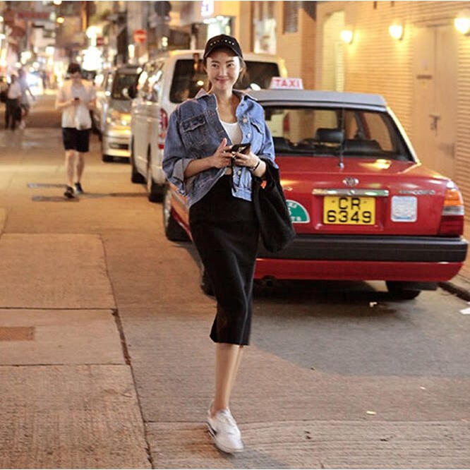 韩国新款春夏港味后开叉包臀半身裙黑色一步裙女显瘦高腰半身长裙
