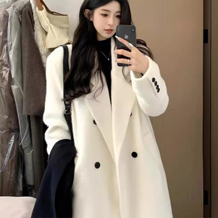 英国DGKP白色羽绒毛呢外套女款小个子秋冬高级感正肩韩系呢子大衣