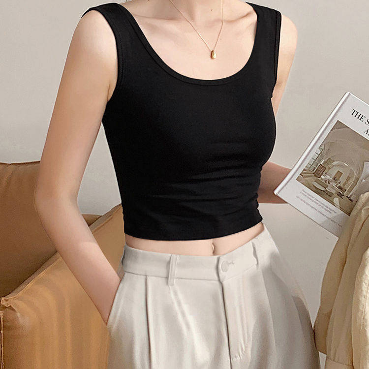 日本黑色吊带背心女内搭夏美背运动遮副乳短款露脐上衣可外穿打底