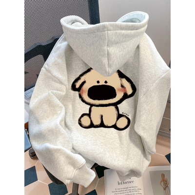 MDCW米兰风美式chic狗狗印花连帽卫衣女加绒加厚情侣装外套