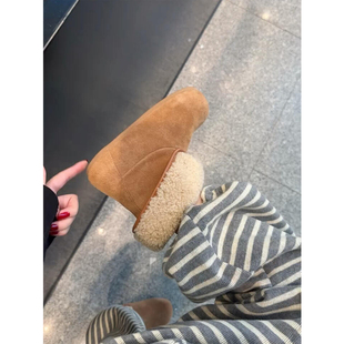 米兰风MDCW真皮增高雪地靴女冬加绒厚底毛毛短靴两穿复古勃肯棉鞋