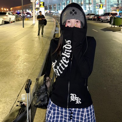 MDCW米兰风美式高街连帽卫衣女秋2025新款修身拉链开衫外套