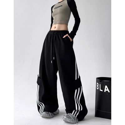 英国DGKP阔腿工装裤女2025春秋新款高个子别致高腰垂感休闲运动裤