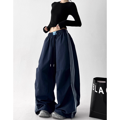 英国DGKP速干运动工装裤女秋季新款高腰宽松显瘦休闲直筒阔腿裤