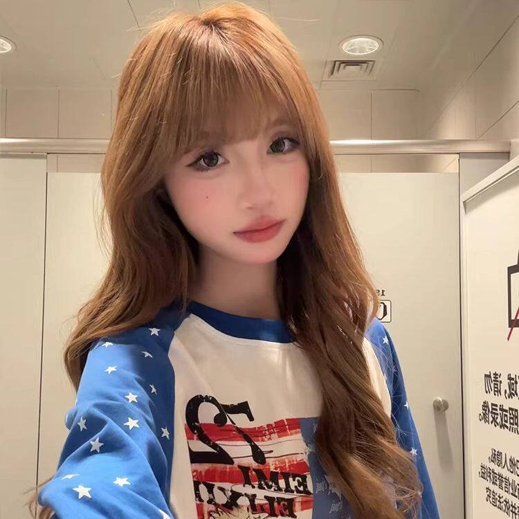 米兰风MDCW美式复古撞色星星长袖t恤女春季新款宽松休闲百搭上衣