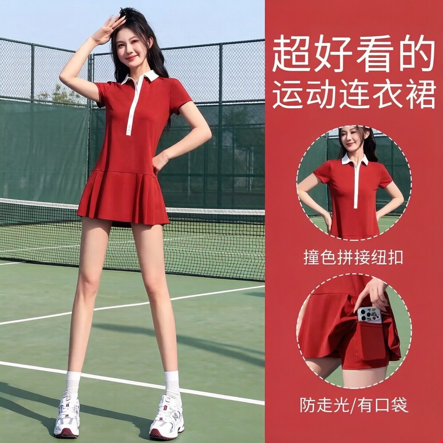 法国Zazcl网球连衣裙女夏季新款健身羽毛球服棒球polo衫运动短裙