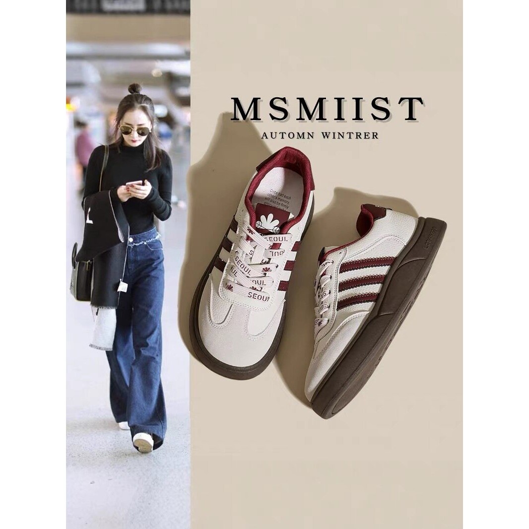 潮牌真皮厚底经典红色德训鞋女2026春季新款休闲运动阿甘小白板鞋