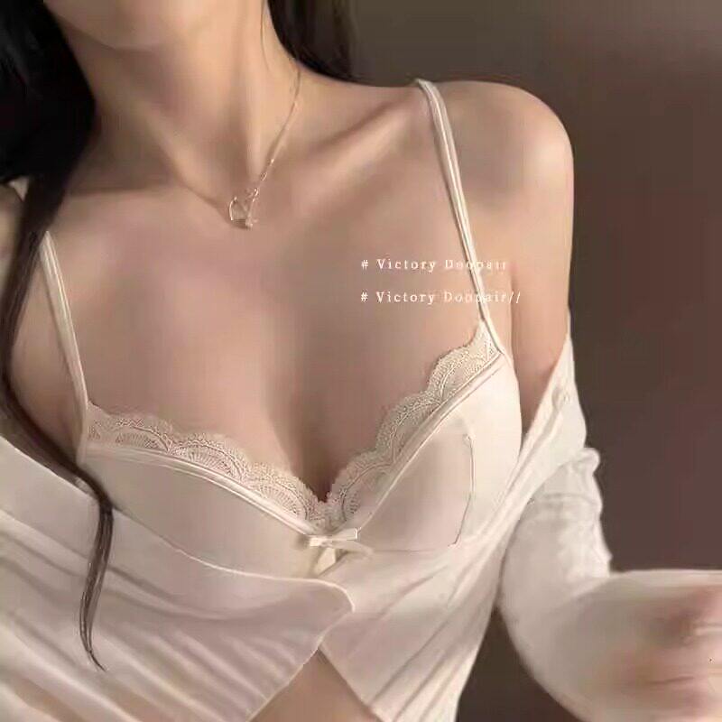 维多利亞法式无痕纯欲无痕内衣女聚拢收副乳薄款白色文胸罩套装