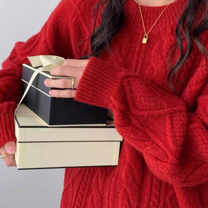 法国G&middot;T新年红色毛衣女麻花圆领套头春秋冬季宽松软糯羊毛针织衫