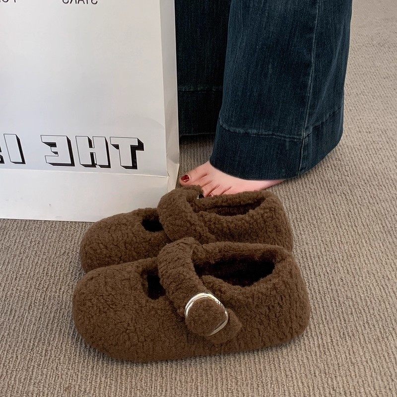 法国Uamtor厚底毛毛鞋雪地靴女款2025新款冬季加绒保暖豆豆鞋棉鞋