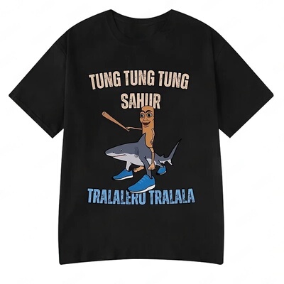 意大利Brainrot Tralalero Tralala Tung 有趣的表情包棉质t恤