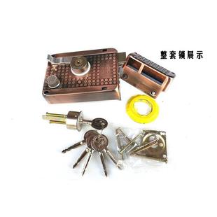 外装 铁皮门牛头 门锁十字钥匙防盗锁三舌碰锁室内外门锁老式