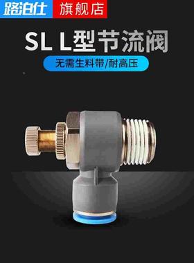 节流阀气缸调速接头SL8-01新款蓝色L型排气节流10/12快插单向调节