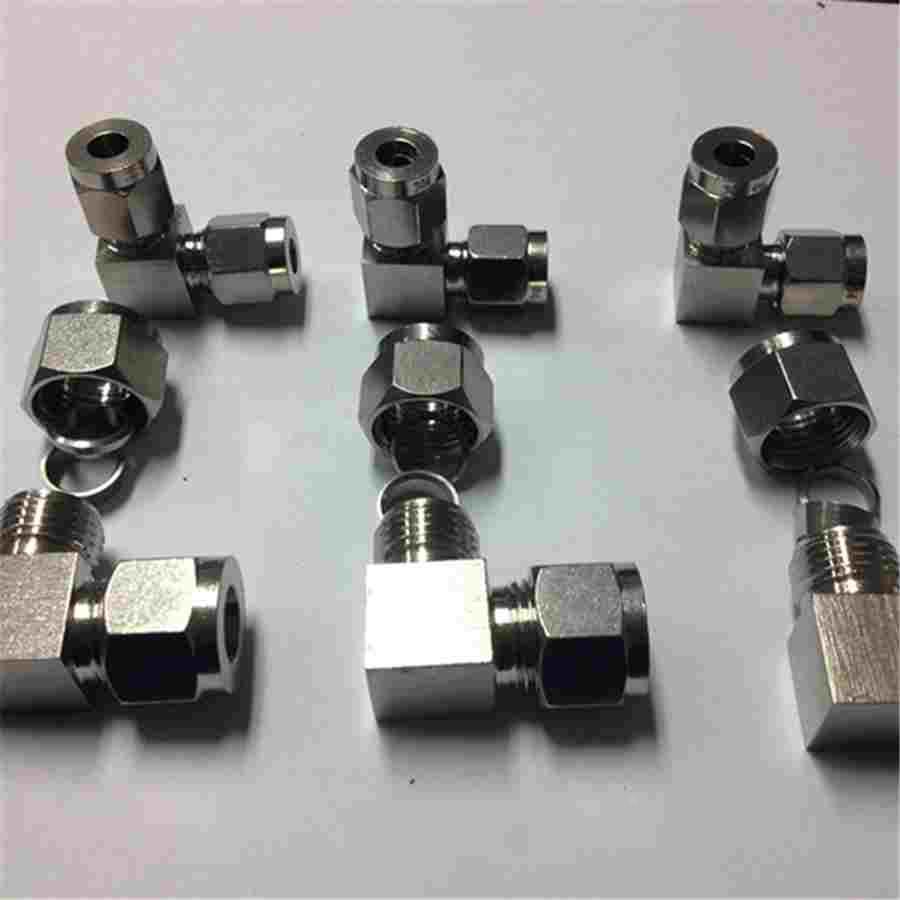 304不锈钢卡套弯头中间 弯通卡套接头 90度直角卡套接头6 8 10MM