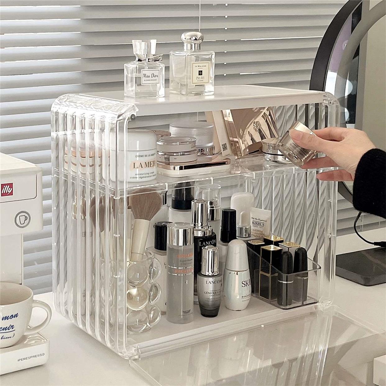 ins风桌面化妆品收纳箱面膜口红收纳盒防尘带盖大容量手办展示柜