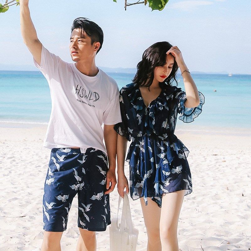 韩国情侣泳衣女裙式比基尼三件套小胸情侣装沙滩聚拢男沙滩裤套装|msdalam kategori sukan/Yoga/kecergasan/bekalan peminat, berenang, pencinta pakaian mandi - dari Buy2taobao.com untuk memberikan perkhidmatan ejen Taobao profesional membeli