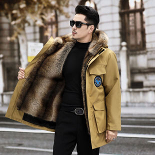 海宁皮草派克服男貂绒皮毛一体大衣可拆卸中长款 加厚保暖皮衣外套