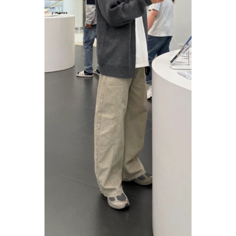 小月儿cleanfit美式复古水洗直筒宽松阔腿潮流做旧百搭工装弯刀裤