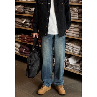 设计感百搭宽松直筒蓝色牛仔裤 男友穿搭 秋季
