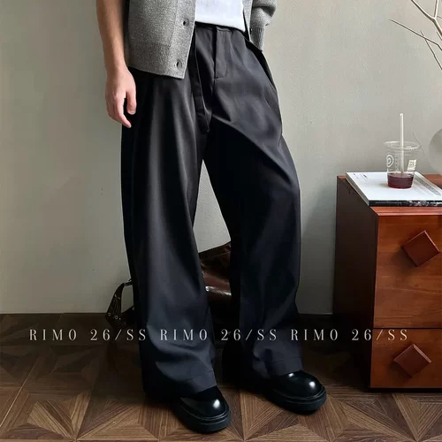 RIMO「袈裟坐禅」纽扣设计工字收褶老钱休闲裤男宽松阔腿垂感西裤
