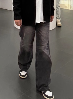 2025新款男生美式高街直筒牛仔裤男士潮流宽松裤子
