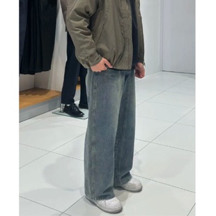 弯刀裤 直筒潮流百搭阔腿牛仔裤 复古蓝水洗做旧宽松男士 美式