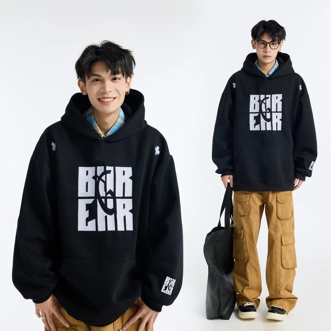 GKKRT重工刺绣加绒加厚卫衣男冬季高街潮牌连帽长袖外套小众帽衫