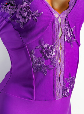 又见梵羽拉丁舞蹈服蕾丝拼接连体衣不规则半身裙国标舞服夏ADL21