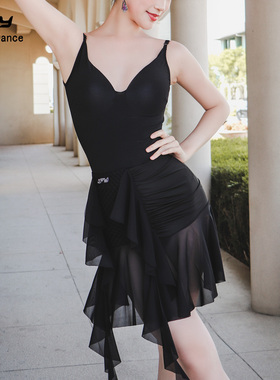 又见梵羽拉丁舞蹈服简约连体衣练功服荷叶边半身裙国标舞服TL1001