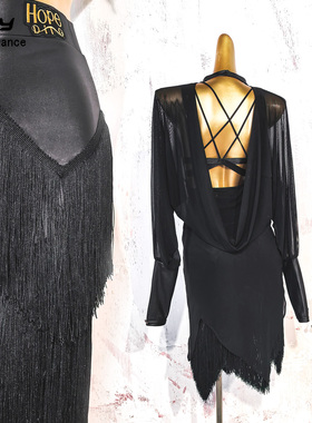 FY+HopeDing联合出品拉丁舞服网纱外搭流苏半裙国标练功服ADL273