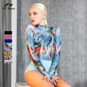 又见梵羽夏季 拉丁舞服高领透视全网纱上衣性感连体衣舞蹈上衣BY52