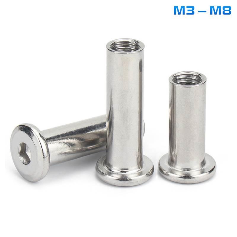 倒边内六角子母钉304不锈钢夹板螺母斜边对锁家具螺帽M3M4M5M6M8