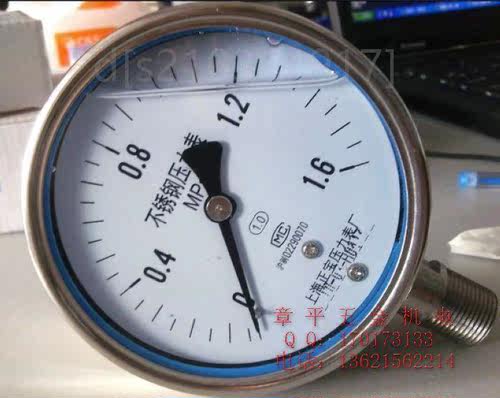 。不锈钢304气压抗酸耐腐蚀液压耐震水压力表 YN100BF 1.6Mpa