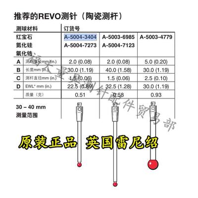 原装雷尼绍A-5004-3404 三坐标测针2.0宝石×30长 M2陶瓷测杆REVO