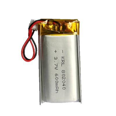 802040锂电池3.7V/600mAh/UL/KC认证智能穿戴聚合物锂电池