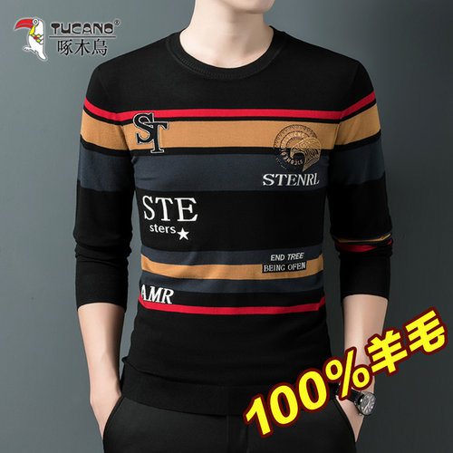 中青年时尚男士羊毛衫长袖啄木鸟