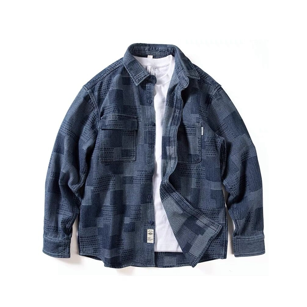 Mostarsea~小众设计 衬衫男长袖宽松复古ins潮牌格子痞帅牛仔外套