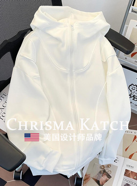 出口美国⭐Chrisma Katch~春秋高领连帽开衫卫衣美式高街开衫外套
