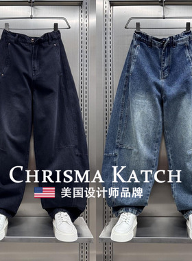 出口美国⭐Chrisma Katch~美式水洗牛仔裤春秋宽松直筒阔腿弯刀裤