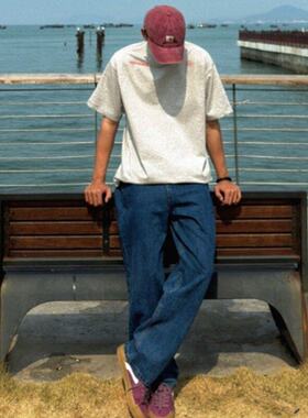 edge studio 边缘工作室 小领口宽松短袖字母美式休闲夏季T恤男装