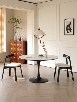1.1米全托岩板餐桌圆形小户型家用郁金香省空间现代简约岩板圆桌