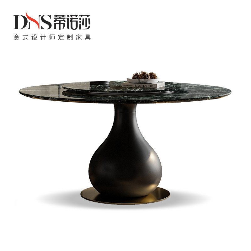 大理石餐桌圆桌带转盘家用图片