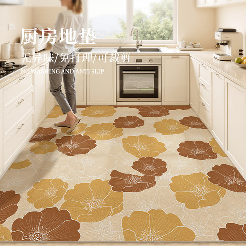 厨房地垫防滑防油可擦免洗2026新款pvc脚垫全铺厨房专用地毯定制