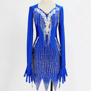 成人拉丁舞比赛服漏背儿童拉丁舞演出表演服K73 长袖 新款 拉丁舞裙