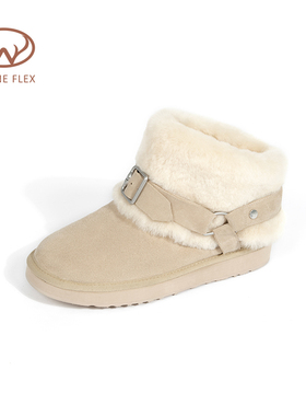 韦恩Wayne Flex加厚雪地棉鞋女款松糕羊皮毛一体平底雪地靴