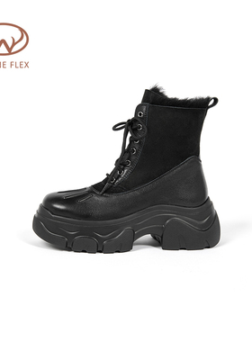 韦恩Wayne Flex时髦随性保暖牛皮防水舒适皮毛一体马丁靴短靴