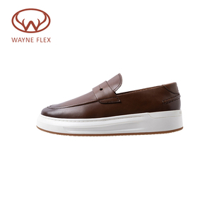 FLEX为舒适而生头层牛皮休闲时尚 男款 皮鞋 WAYNE 新款 一脚蹬板鞋