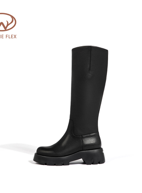 韦恩Wayne Flex时尚长靴女英伦风时装靴增高显瘦骑士靴冬季长筒靴