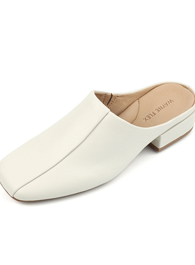 韦恩Wayne Flex方头中低跟真皮包头经典平底穆勒拖懒人一脚蹬