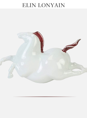 珑衍家居青花骨刺马上有福摆件